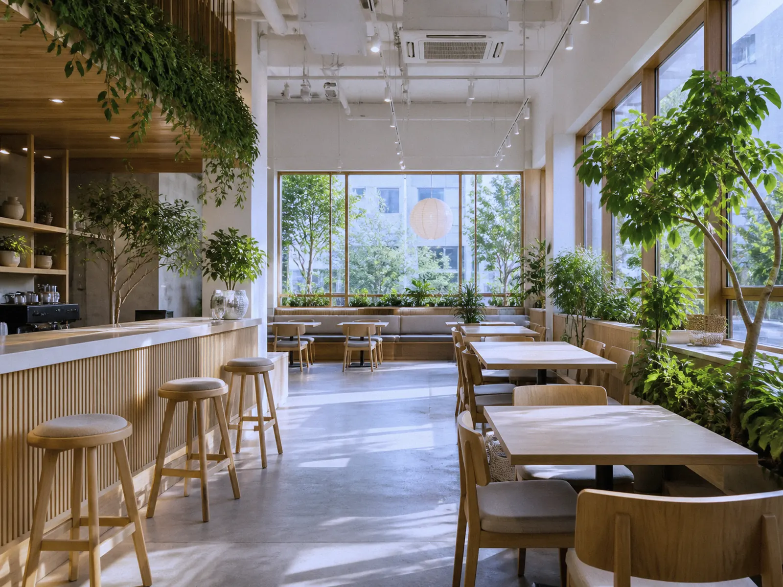 明るいカフェの店内